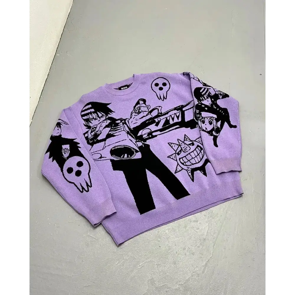 Y2k anime graphic sweater in vibrant purple - m