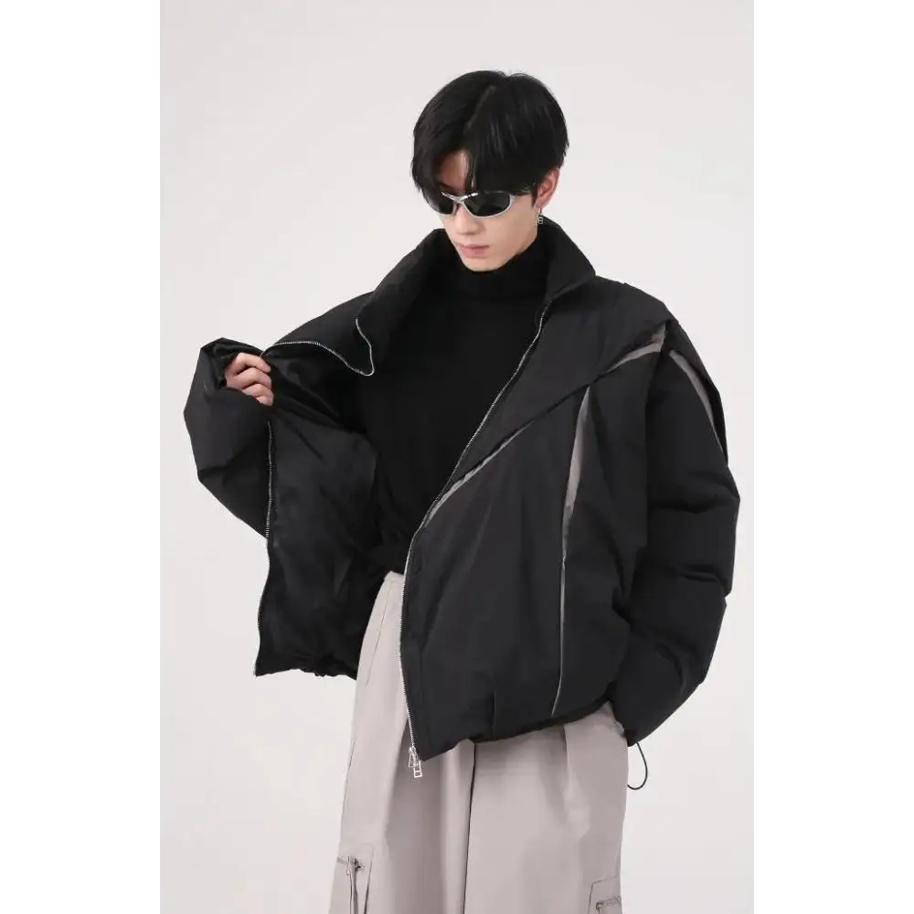 Y2k inspired bold puffer jacket with asymmetrical zipper