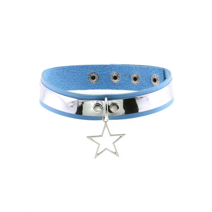 Blue star pendant choker necklace in pu leather and velvet - one size / accessories