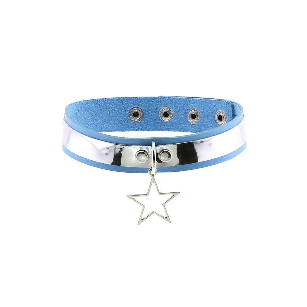 Blue star pendant choker necklace in pu leather and velvet - one size / accessories