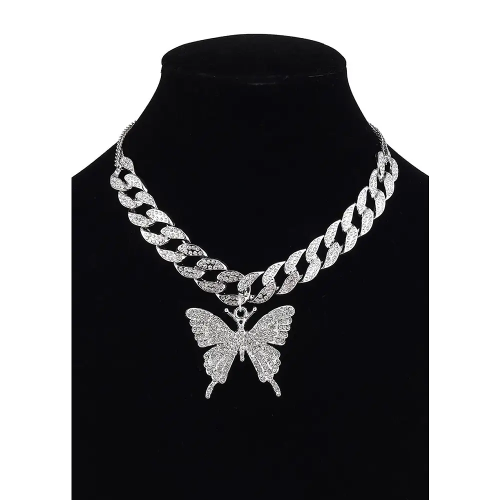 Butterfly bling chain necklace for y2k and casual outfits - silver - accessories