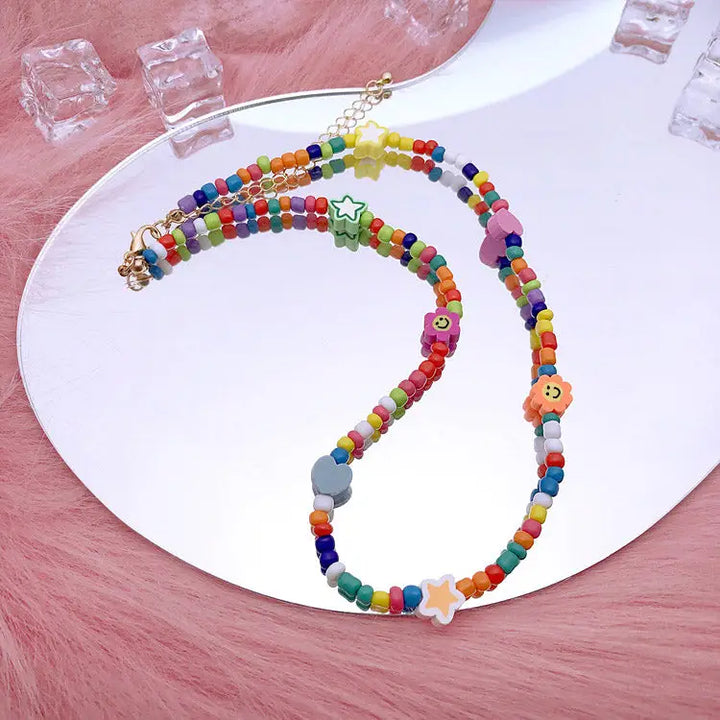 Candy beaded necklace with multicolored butterfly beads y2k design - standart / multi