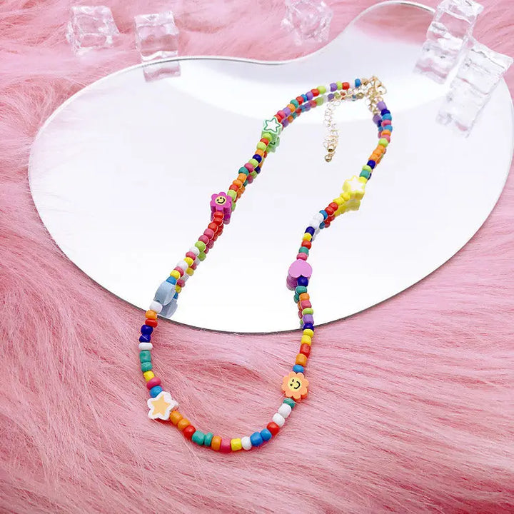 Candy beaded necklace with multicolored butterfly beads y2k design - standart / multi