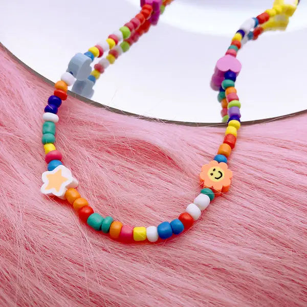 Candy beaded necklace with multicolored butterfly beads y2k design - standart / multi