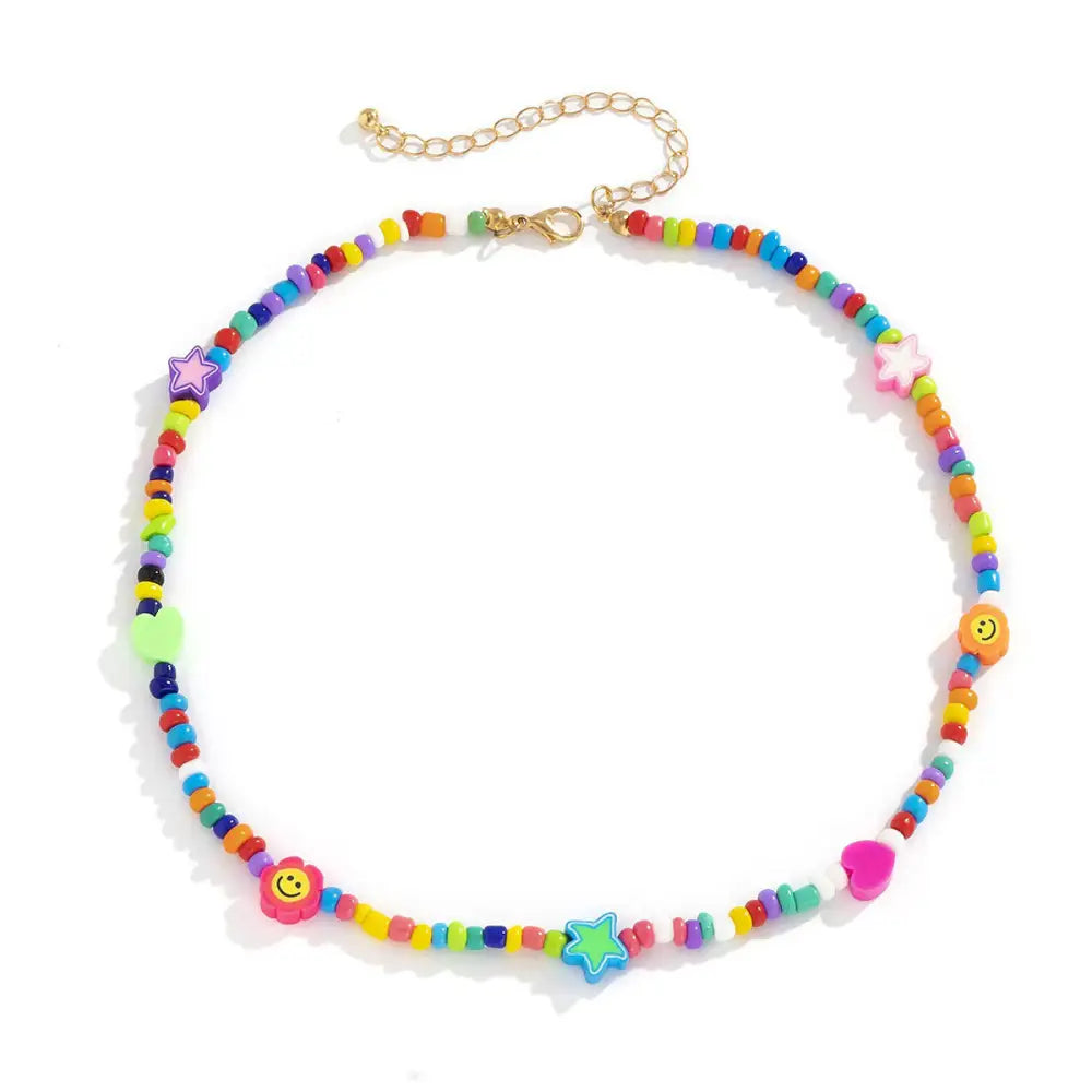 Candy beaded necklace with multicolored butterfly beads y2k design - standart / multi