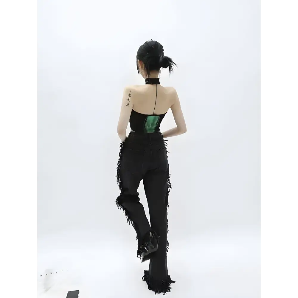 Neon green y2k cropped halter top for festival and grunge looks