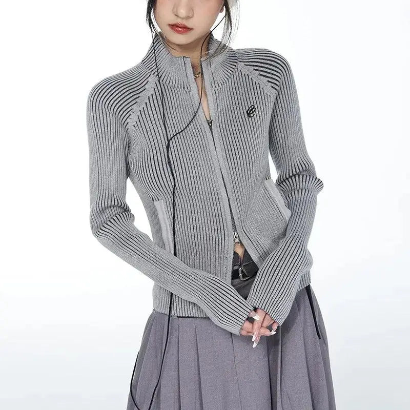 Y2k slim-fit turtleneck cardigan with zip front fastening