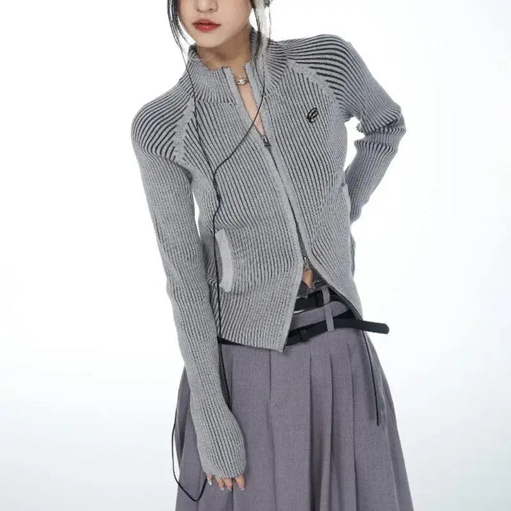 Y2k slim-fit turtleneck cardigan with zip front fastening