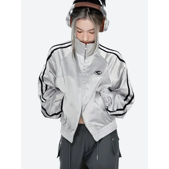 Y2k cyberpunk reflective double zip-up jacket