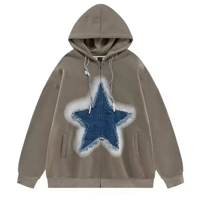 Y2k denim star zip up hoodie - s / green