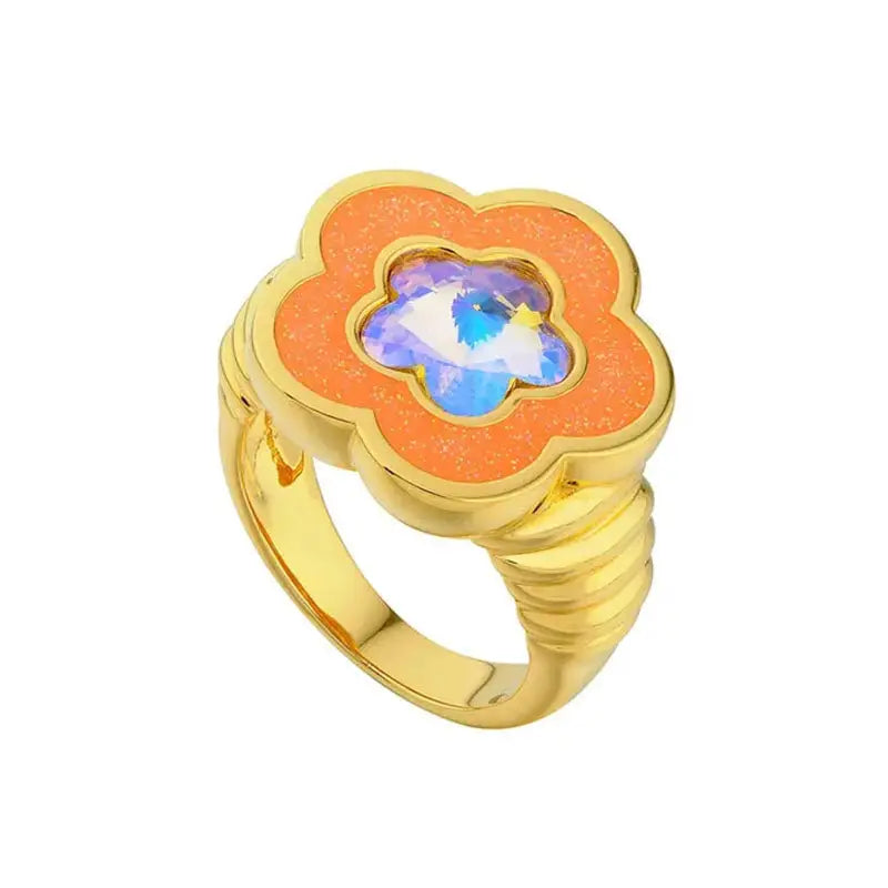 Y2k flower rhinestone ring - 6 / orange - ring