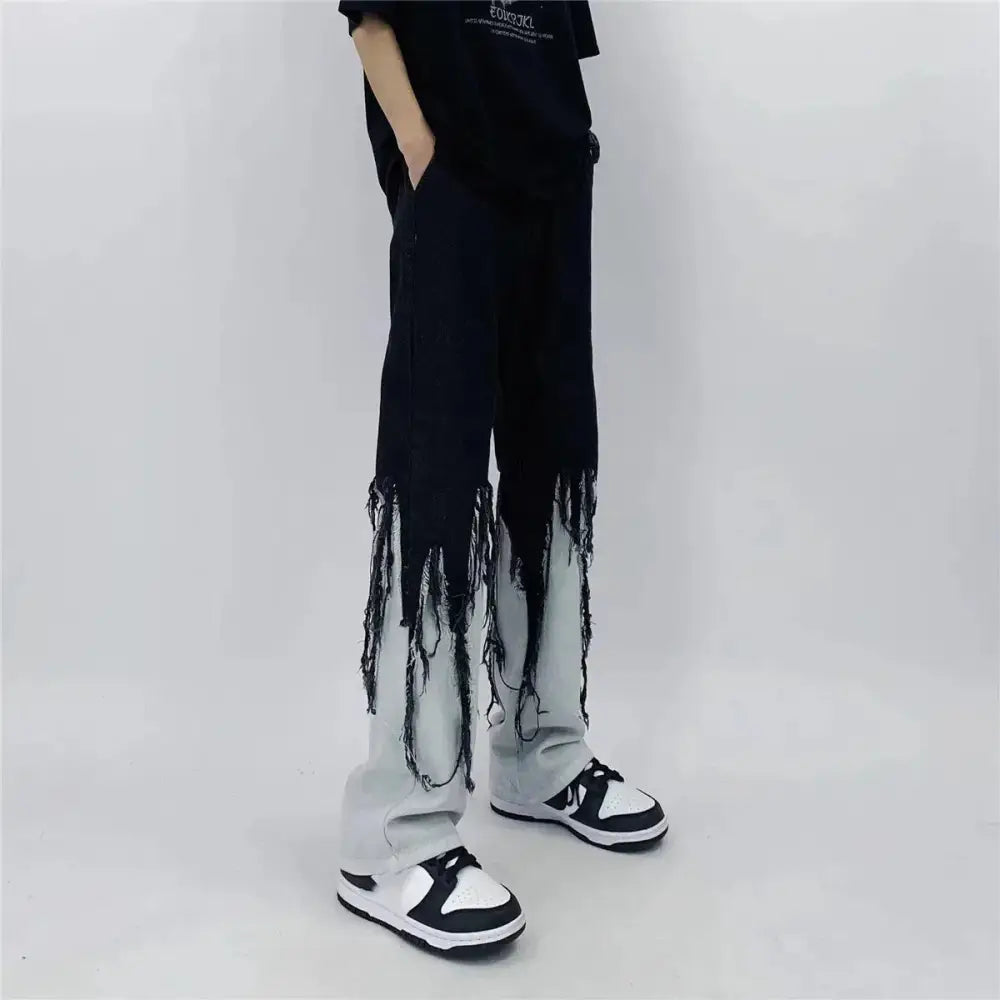 Y2k grunge fringed straight leg jeans