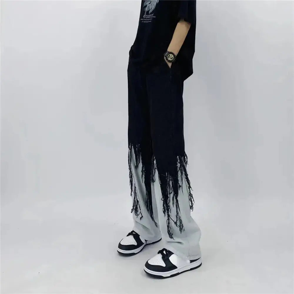 Y2k grunge fringed straight leg jeans