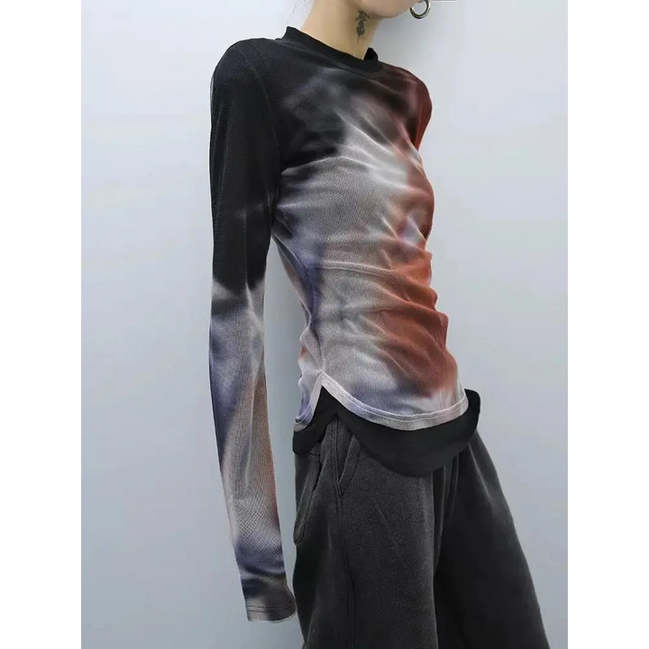 Y2k grunge tie-dye top in lightweight mesh material - mix / s