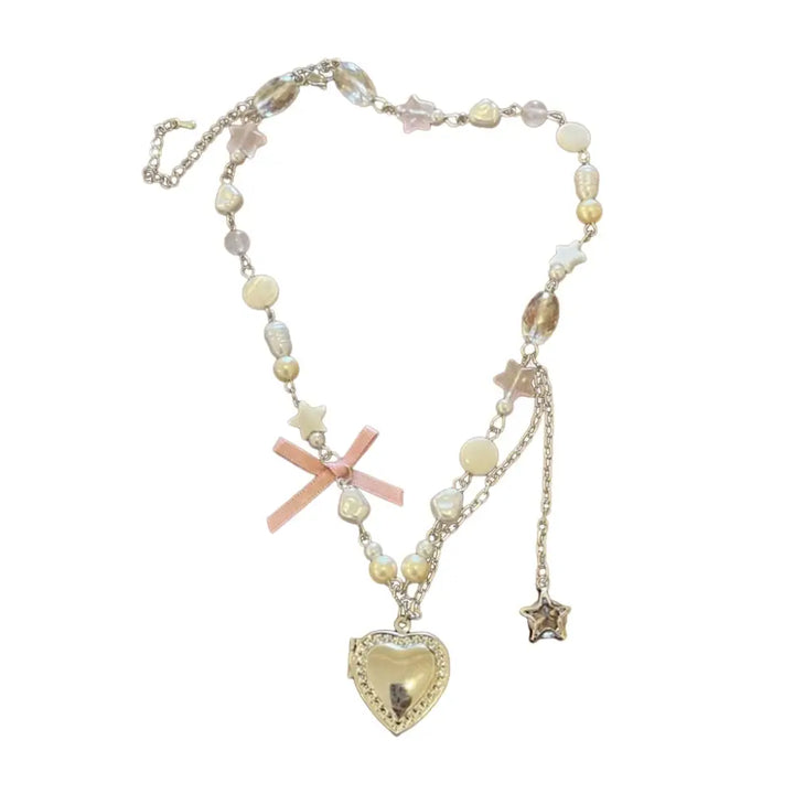 Y2k heart bow pendant apparel and accessories collection - standart / pink - necklace