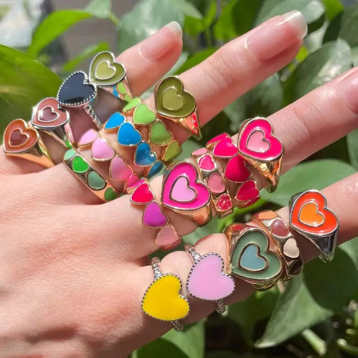 Adorable two-tone heart ring for y2k style boost - ring