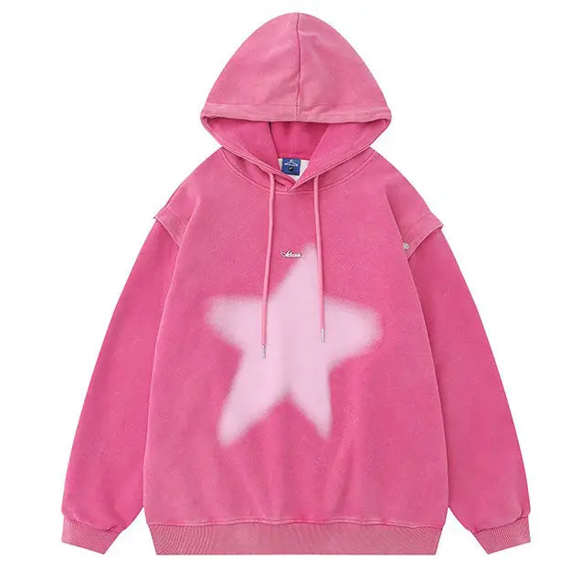 Y2k oversized hoodie with graffiti star print and detachable sleeves