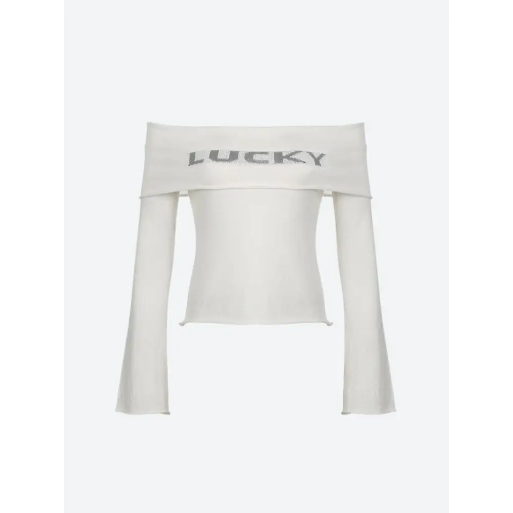 Lucky girl y2k off shoulder knit top for cozy streetwear style