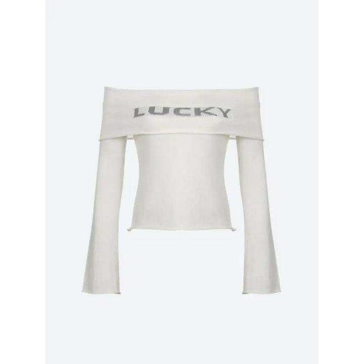 Lucky girl y2k off shoulder knit top for cozy streetwear style