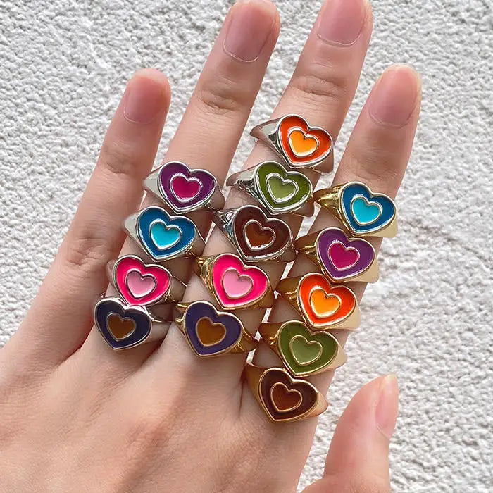 Two-tone heart ring perfect for y2k style and layering - ring