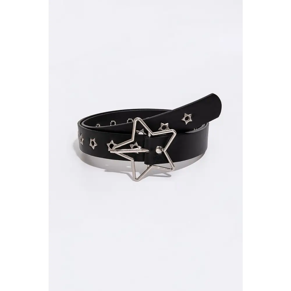 Y2k pu leather star shape buckle belt - black / one size