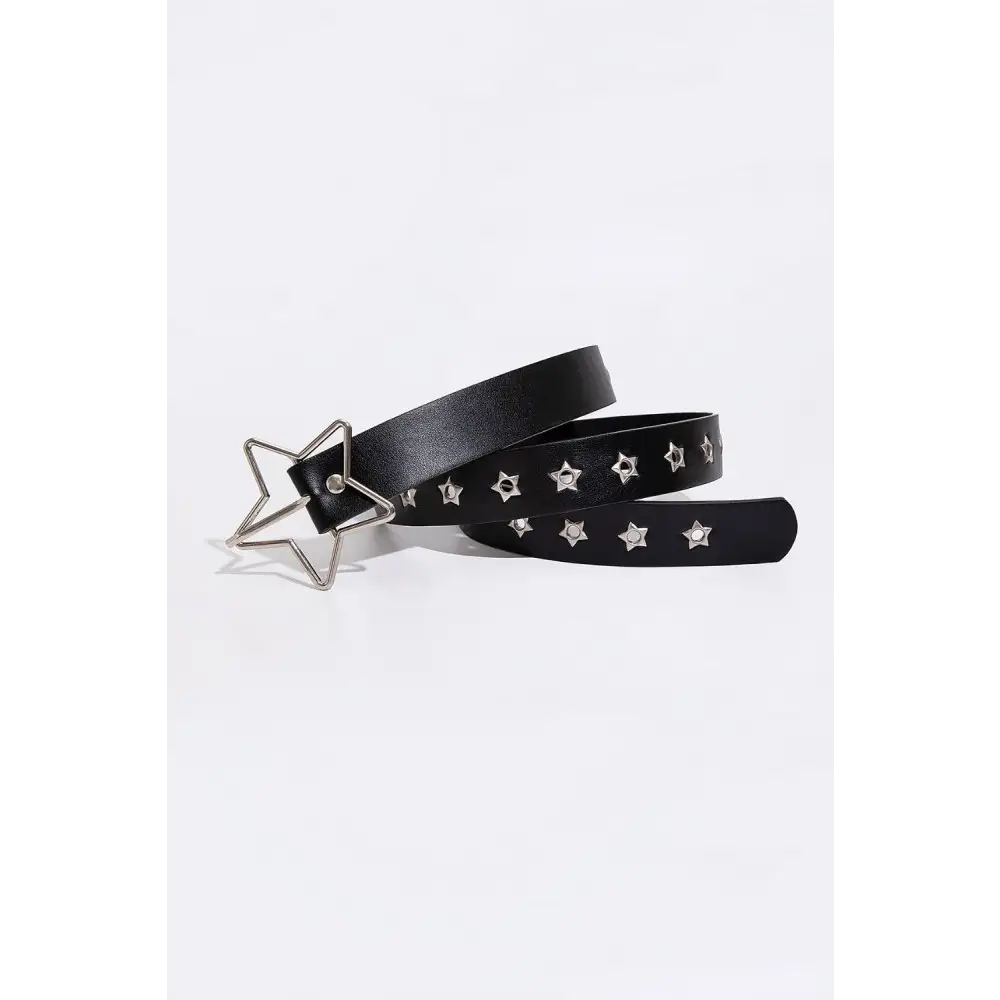 Y2k pu leather star shape buckle belt - black / one size