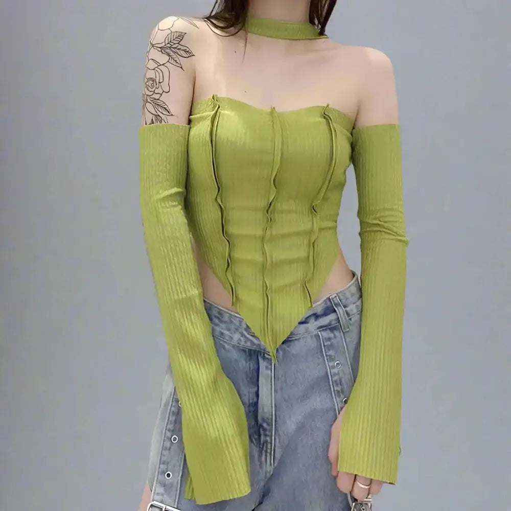 Y2k women’s solid short sleeve top for spring summer - lime / s