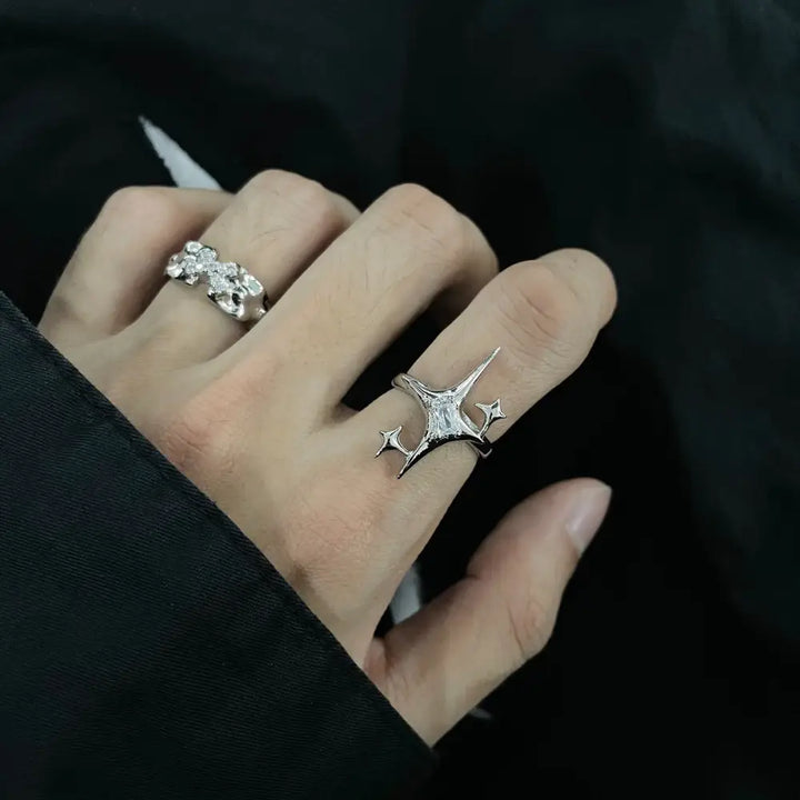 Y2k shining star ring for unique and creative outfits - adjustable / silver - ring