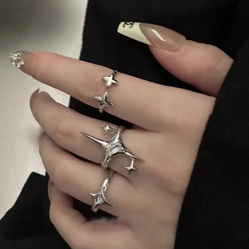 Y2k shining star ring for unique and creative outfits - adjustable / silver - ring