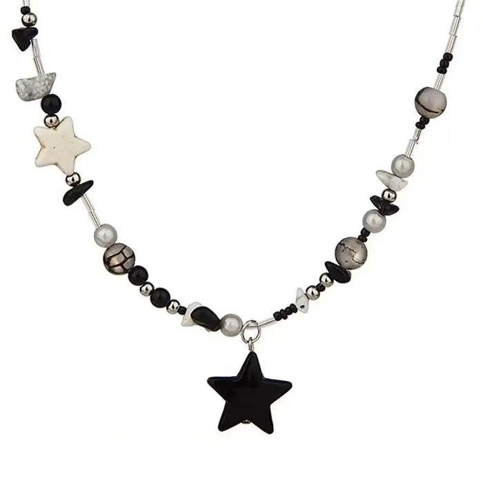 Y2k star beaded necklace for trendy apparel and accessories - standart / black