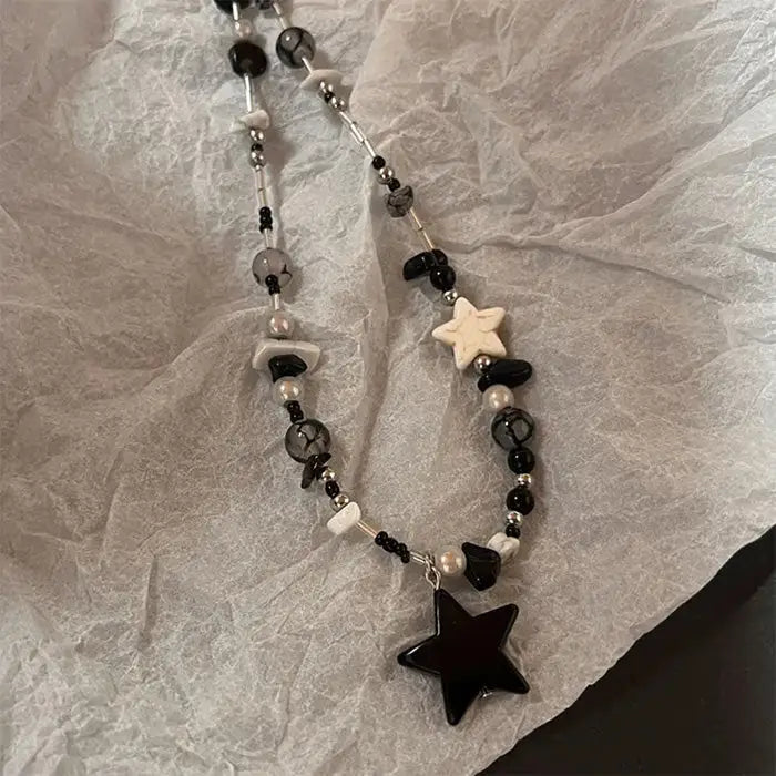 Y2k star beaded necklace for trendy apparel and accessories - standart / black