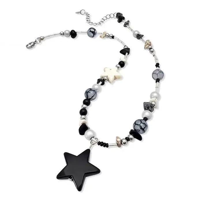 Y2k star beaded necklace for trendy apparel and accessories - standart / black