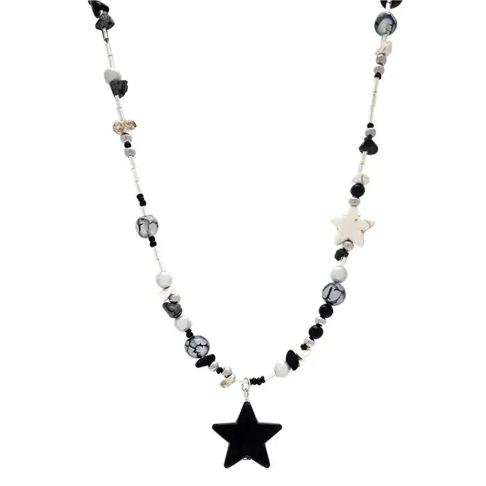 Y2k star beaded necklace for trendy apparel and accessories - standart / black