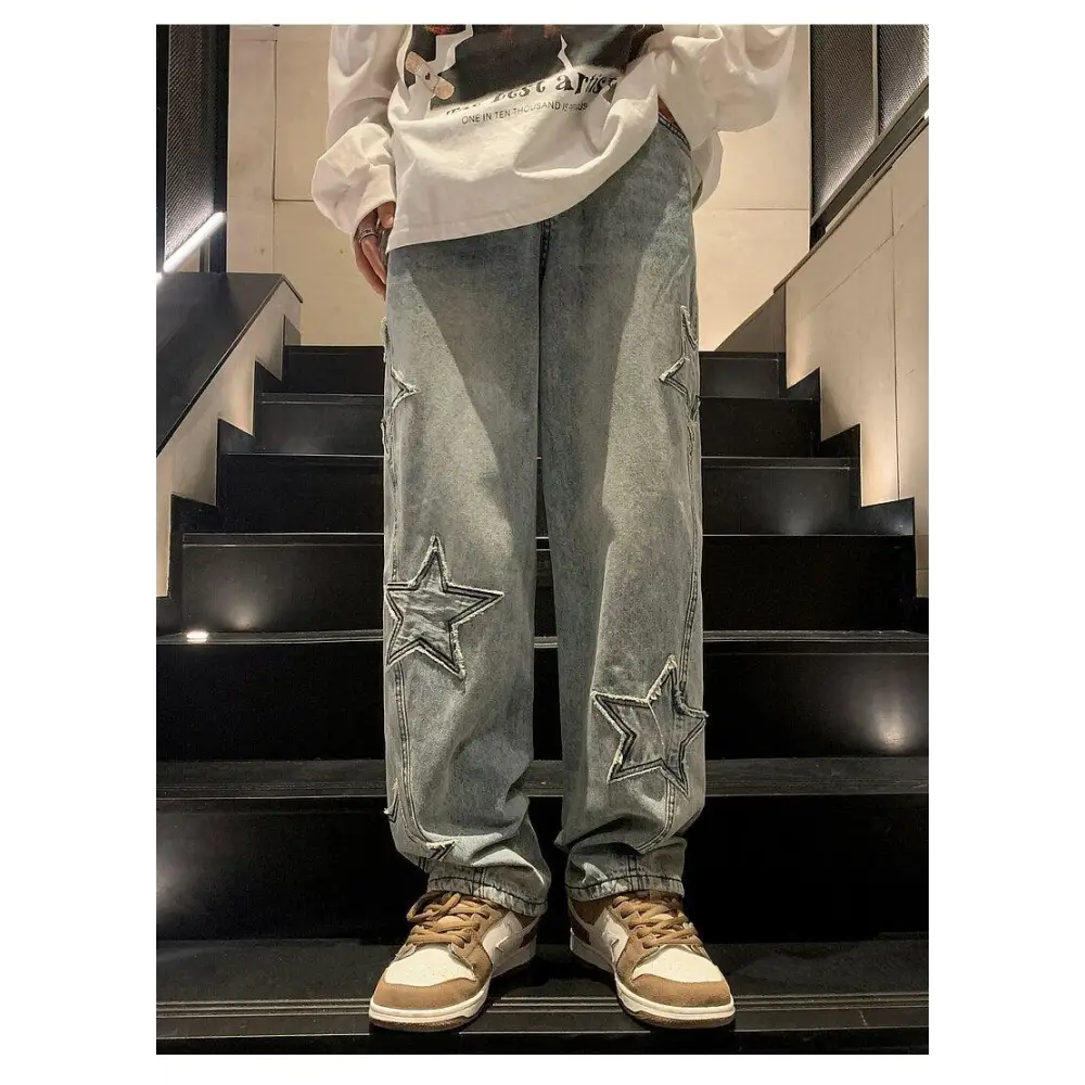 Y2k star embroidered jeans - blue / s