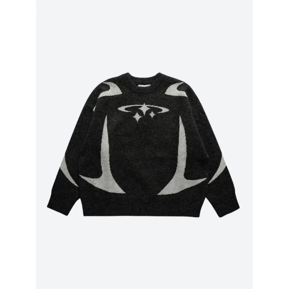 Y2k knitted sweater with futuristic star design for winter style - black / xs