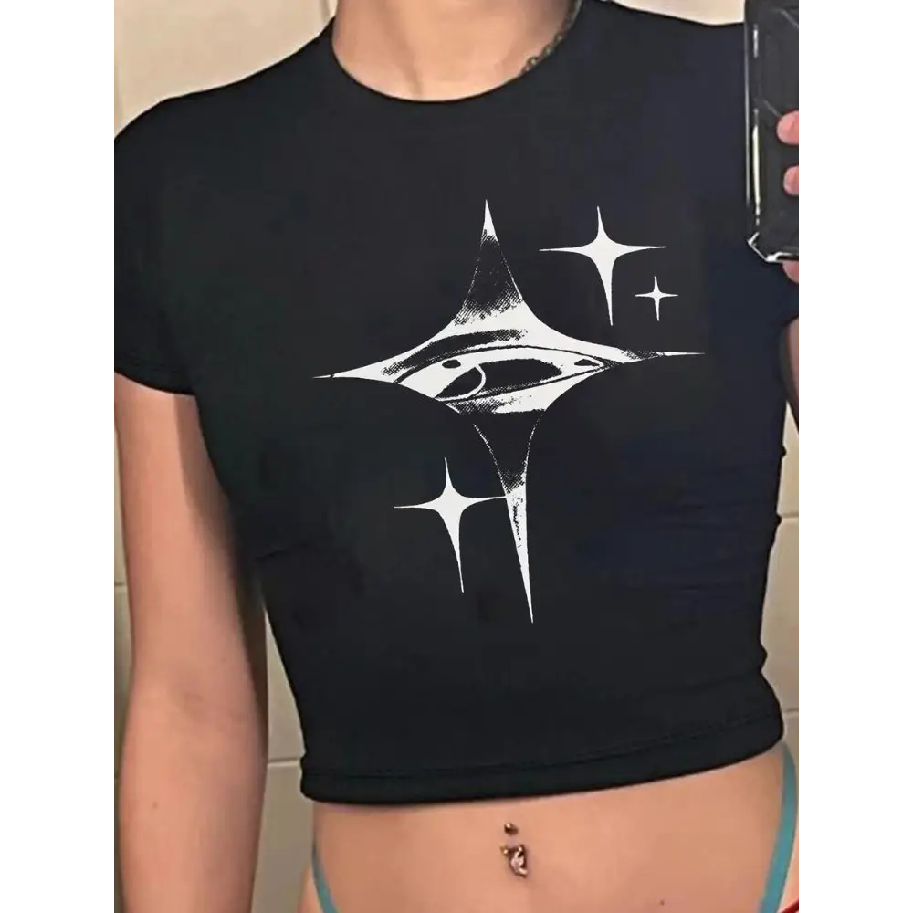 Y2k twinkle star tee - black / xs