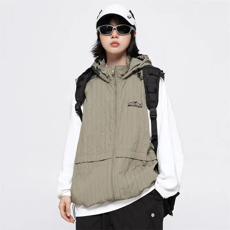 Y2k windbreaker hooded zip-up jacket y2k - green / m