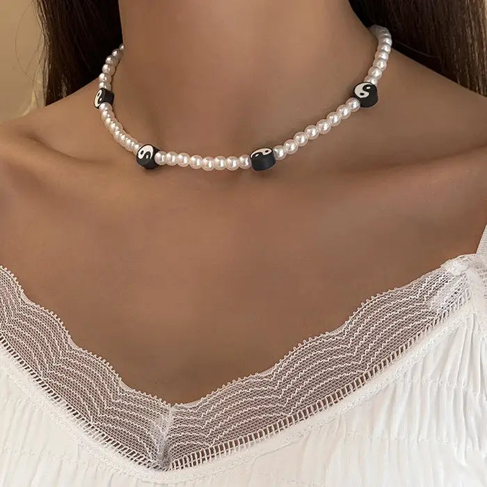 Ying yang pearl choker - standart - necklace