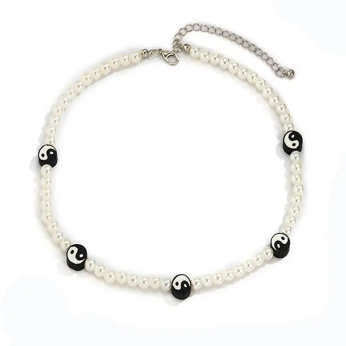 Ying yang pearl choker - standart - necklace