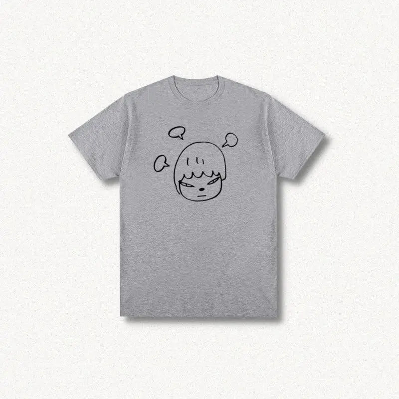 Pastel yoshitomo nara cotton tee for a y2k-inspired look - gray / s