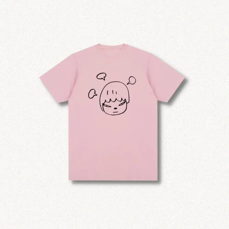 Pastel yoshitomo nara cotton tee for a y2k-inspired look - pink / s