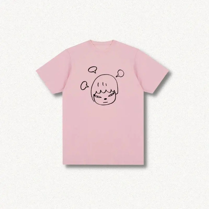 Pastel yoshitomo nara cotton tee for a y2k-inspired look - pink / s