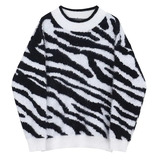 Zebra print knit sweater - free size / black/white - sweaters