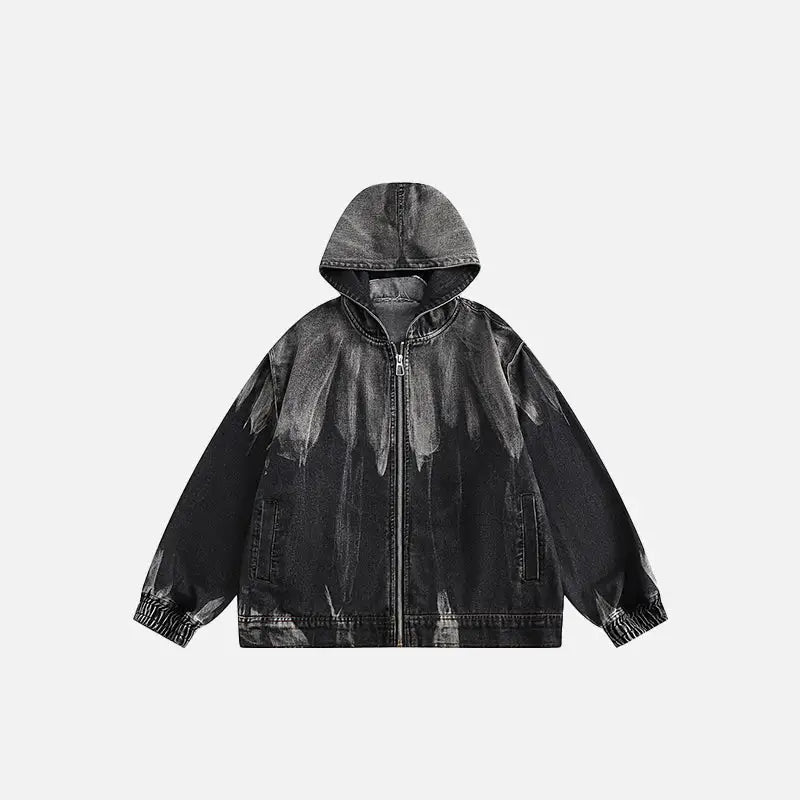 Zip-up black washed gradient denim hoodie y2k - m - hoodie