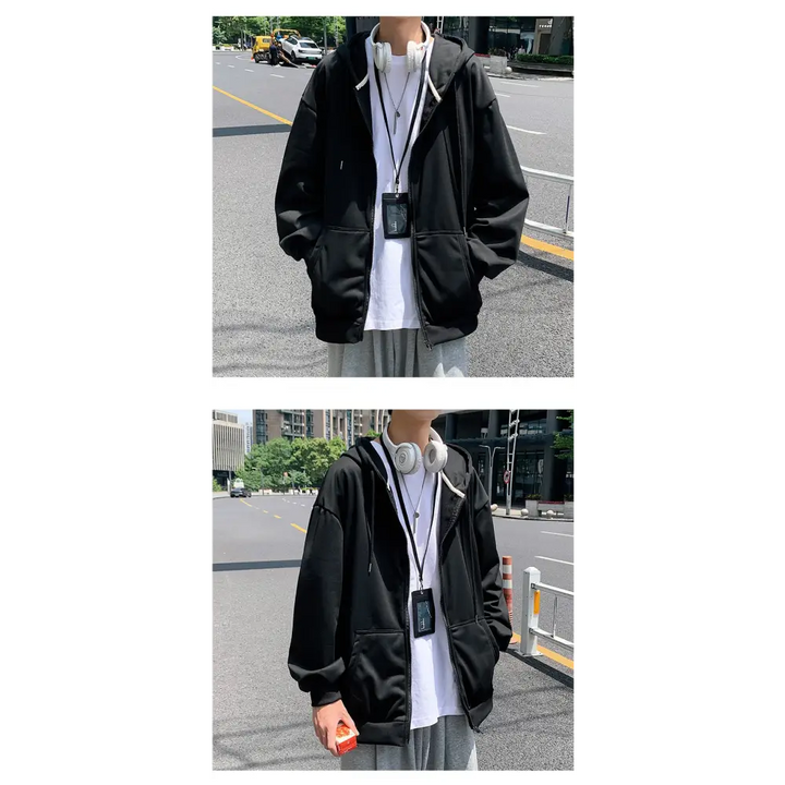 Zip up cardigan solid black hoodie y2k - hoodies