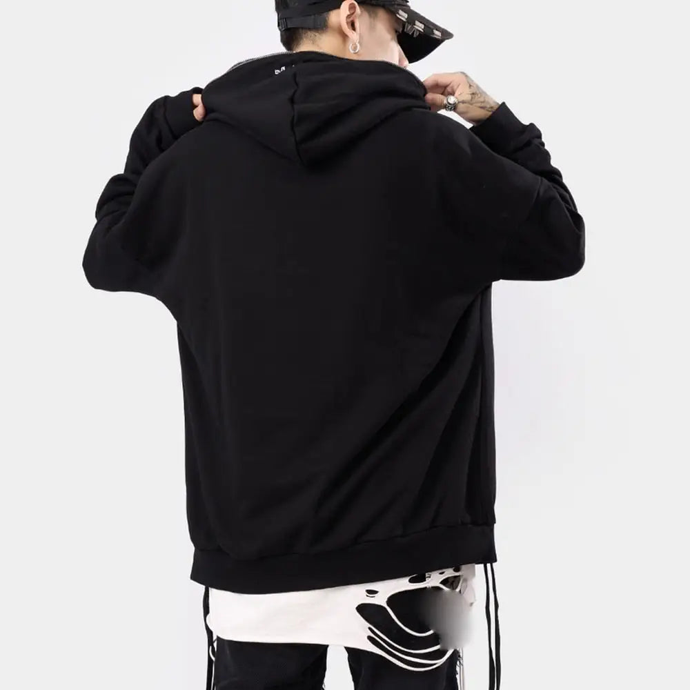 Zip up cardigan solid black hoodie y2k - hoodies