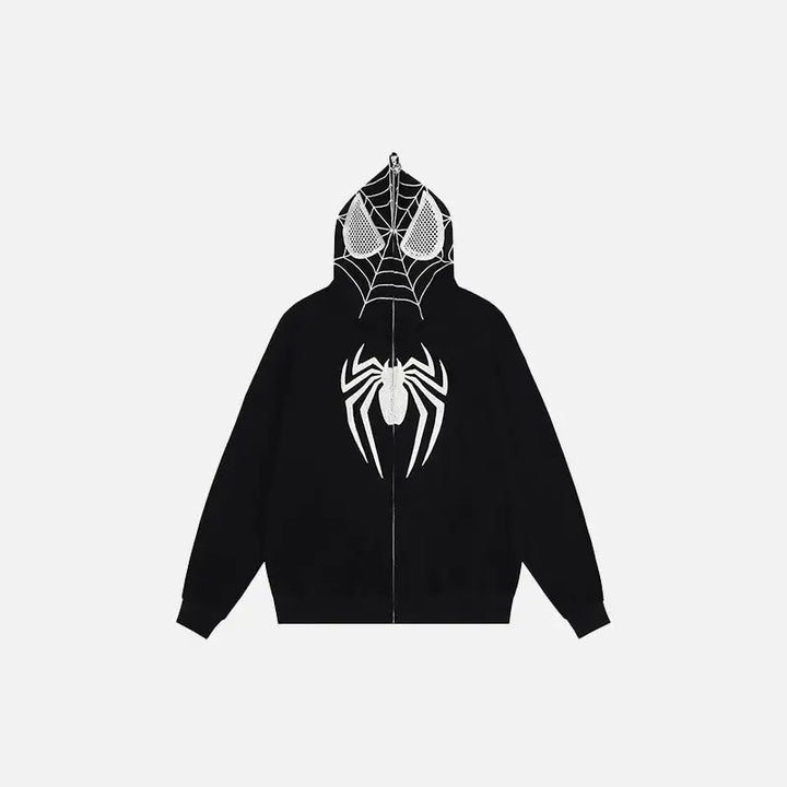 Zip-up spider mask hoodie y2k - black / m - hoodies