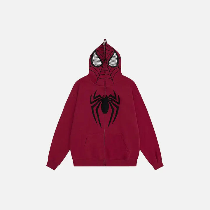 Zip-up spider mask hoodie y2k - red / m - hoodies