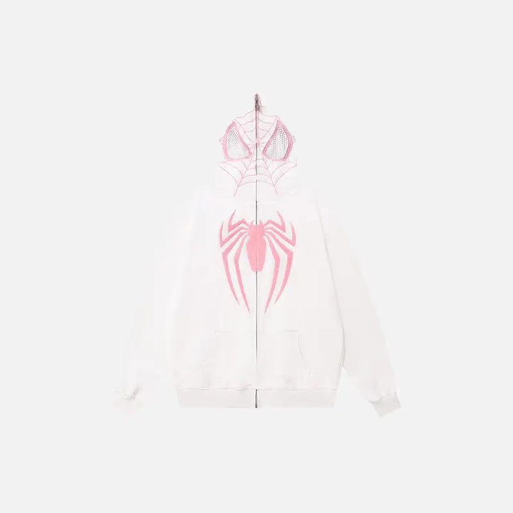 Zip-up spider mask hoodie y2k - white / m - hoodies